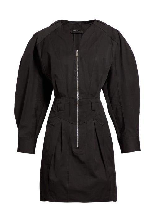 Matchesfashion.com Isabel Marant - Honey V Neck Cotton Poplin Mini Dress - Womens - Black
