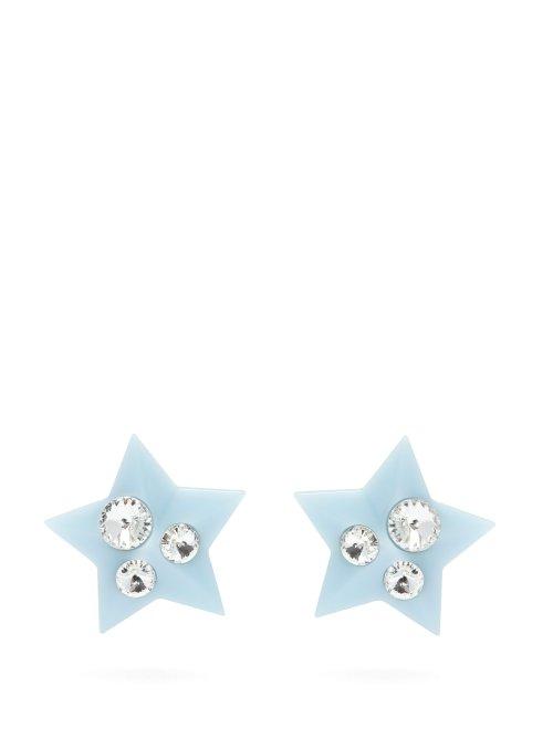 Matchesfashion.com Miu Miu - Crystal Embellished Plexiglass Clip On Earrings - Womens - Blue