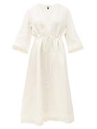 Matchesfashion.com Fil De Vie - Jardin Drawstring-waist Linen Midi Dress - Womens - Cream