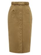 Matchesfashion.com Symonds Pearmain - Belted Cotton-twill Pencil Skirt - Womens - Brown