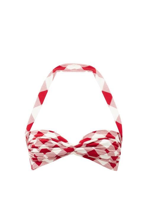 Matchesfashion.com Norma Kamali - Bill Halterneck Ruched Gingham Bikini Top - Womens - Red White