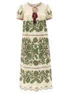 Matchesfashion.com Vita Kin - Petra Embroidered Linen Dress - Womens - Green White