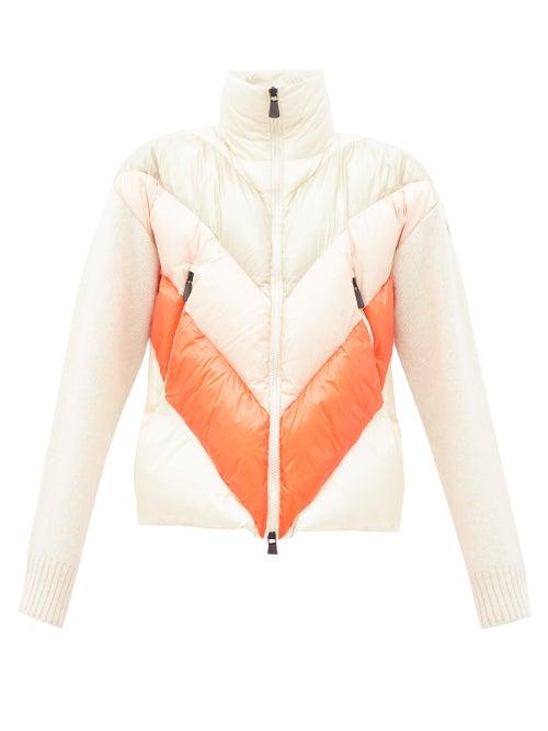 Matchesfashion.com Moncler Grenoble - Striped Knit-sleeve Quilted-down Jacket - Womens - Beige Multi