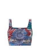Matchesfashion.com Le Sirenuse, Positano - Cinderella Burning Sun-print Cotton Cropped Top - Womens - Blue Print