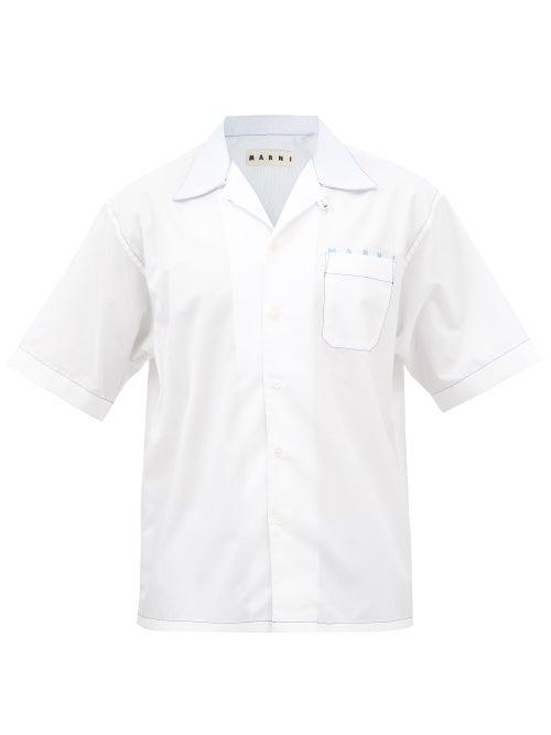 Marni - Logo-print Contrast-stitch Cotton-poplin Shirt - Mens - White