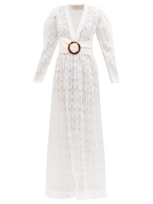 Matchesfashion.com Adriana Degreas - Belted Silk Blend Fil Coup Maxi Dress - Womens - White