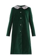 Matchesfashion.com Batsheva - Leopard Print Collar Cotton Velvet Swing Coat - Womens - Green