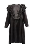Vaquera - Ruffled Long-sleeved Satin Dress - Womens - Black