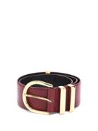 Matchesfashion.com Khaite - Bella 18kt Gold-plated Buckle Leather Belt - Womens - Burgundy