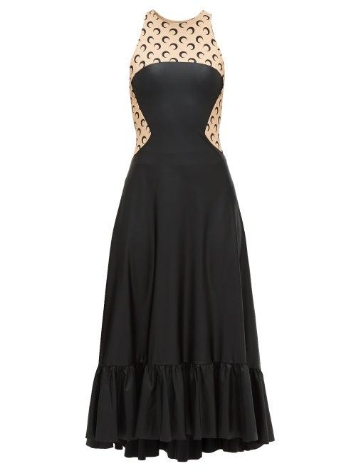 Matchesfashion.com Marine Serre - Crescent Moon Print Sleeveless Dress - Womens - Black Beige