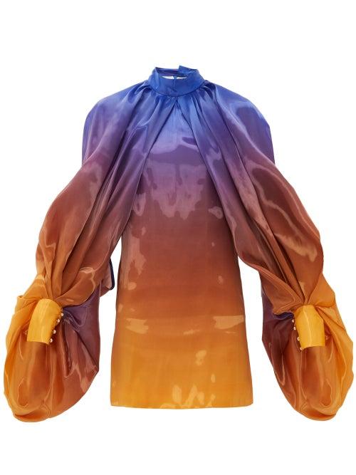 Matchesfashion.com Halpern - Draped Balloon Sleeve Ombr Organza Mini Dress - Womens - Blue Multi