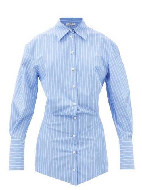 The Attico - Silvye Striped Mini Shirt Dress - Womens - Blue White