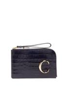 Matchesfashion.com Chlo - The C Crocodile Effect Leather Pouch - Womens - Navy