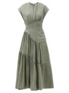 Matchesfashion.com Aje - Reflection Tiered Linen-blend Maxi Dress - Womens - Khaki