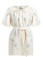 Matchesfashion.com Innika Choo - Geometric Embroidered Linen Mini Dress - Womens - Cream