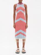 Dodo Bar Or - Nia Geometric-jacquard Fringed-hem Midi Dress - Womens - Blue Multi