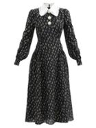 Alessandra Rich - Floral-print Pearl-button Silk Midi Dress - Womens - Black Print