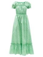 Ladies Beachwear Loretta Caponi - Stefania Floral-print Smocked Cotton Dress - Womens - Green