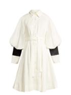 Matchesfashion.com Aje - Bligh Balloon Sleeve Linen Blend Shirtdress - Womens - White Black
