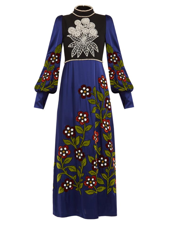 Andrew Gn High-neck Embellished Satin Dress