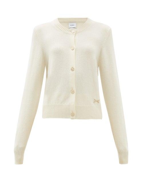 Matchesfashion.com Barrie - Logo Plaque Cashmere Cardigan - Womens - Ivory