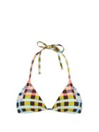 Matchesfashion.com Mara Hoffman - Plaid Mustard Print Halterneck Bikini Top - Womens - Multi