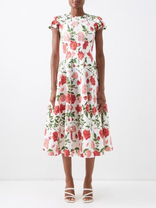 Emilia Wickstead - Lecia Floral-print Taffeta Midi Dress - Womens - Pink White