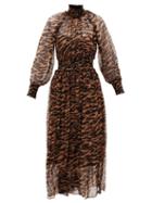 Matchesfashion.com Zimmermann - Wavelength Shirred Tiger-print Silk-chiffon Dress - Womens - Brown Print