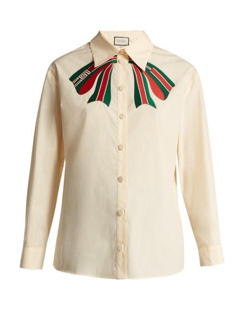 Matchesfashion.com Gucci - Trompe L'oeil Bow Cotton Poplin Shirt - Womens - White