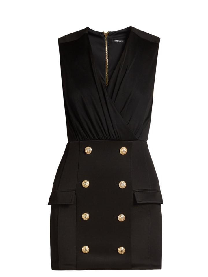 Balmain V-neck Button-embellished Jersey Dress