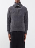 Ami - Quarter-zip Ribbed Wool Sweater - Mens - Dark Grey