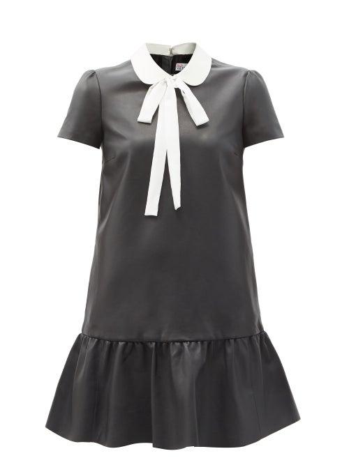 Matchesfashion.com Redvalentino - Pussy-bow Ruffled Leather Mini Dress - Womens - Black
