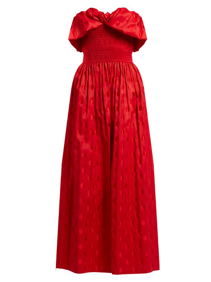 Emilio De La Morena Ernestine Strapless Polka-dot Silk-jacquard Gown