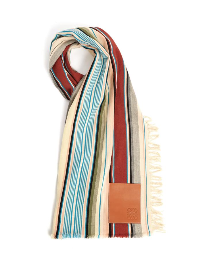 Loewe Leather-patch Striped Wool-blend Scarf