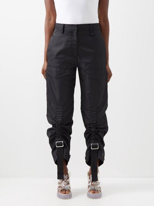 Simone Rocha - Gathered Buckled Satin Trousers - Womens - Black