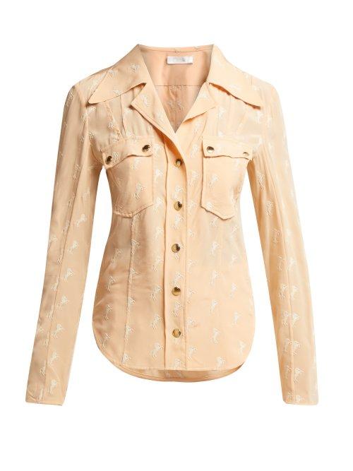 Matchesfashion.com Chlo - Horse Embroidered Silk Georgette Blouse - Womens - Light Pink