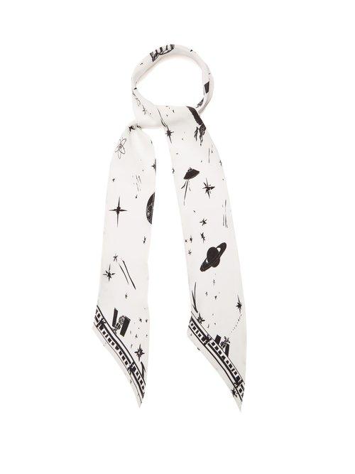 Matchesfashion.com Rockins - Cosmic Dancer Print Super Skinny Silk Scarf - Womens - White