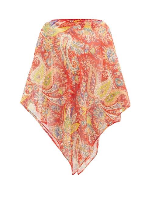 Matchesfashion.com Etro - Paisley-print Silk-chiffon Poncho - Womens - Red Multi