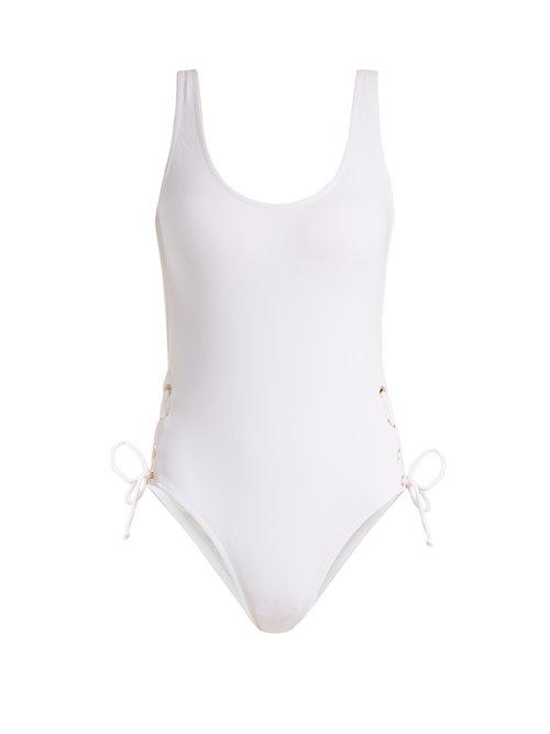 Matchesfashion.com Melissa Odabash - Venice Scoop Neck Lace Side Swimsuit - Womens - White