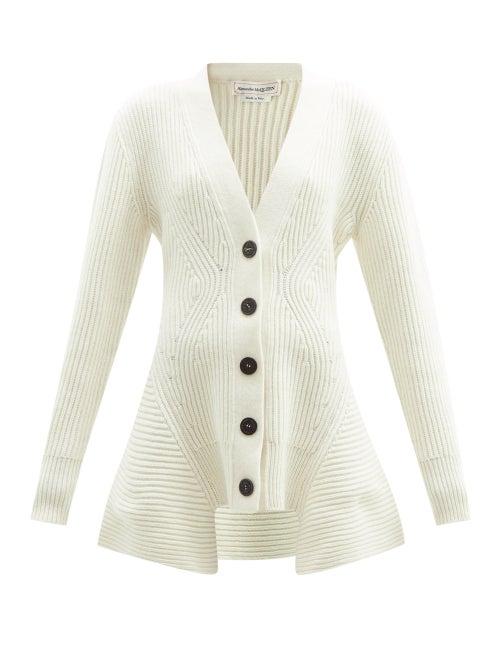 Matchesfashion.com Alexander Mcqueen - Peplum-hem Wool-blend Cardigan - Womens - Ivory