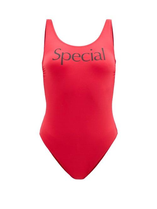 Matchesfashion.com More Joy By Christopher Kane - More Joy Special-print Scoop-neck Swimsuit - Womens - Red