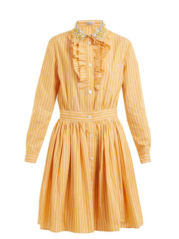 Miu Miu Embellished-collar Striped Cotton Shirt Dress