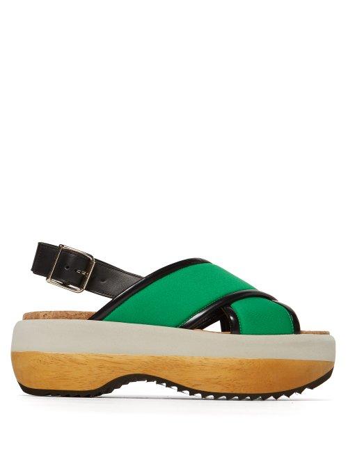 Matchesfashion.com Marni - Wood And Neoprene Platform Wedges - Womens - Green