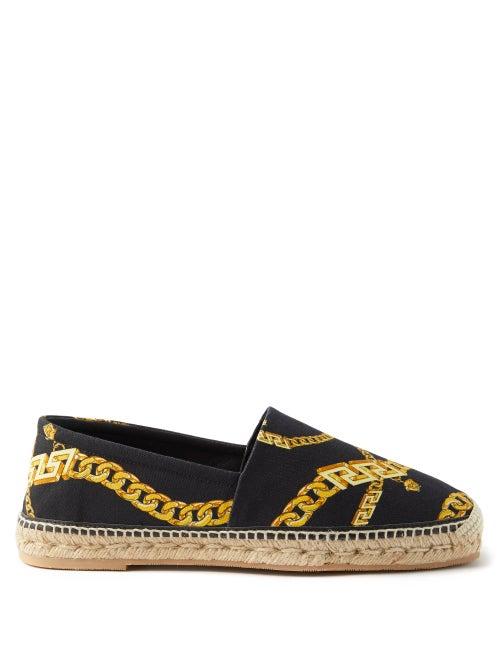 Versace - Chain-print Cotton-canvas Espadrilles - Mens - Black Gold