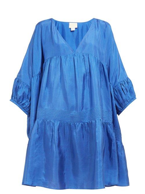 Matchesfashion.com Anaak - Airi Gathered Silk Satin Dress - Womens - Blue