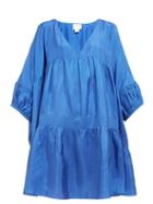 Matchesfashion.com Anaak - Airi Gathered Silk Satin Dress - Womens - Blue