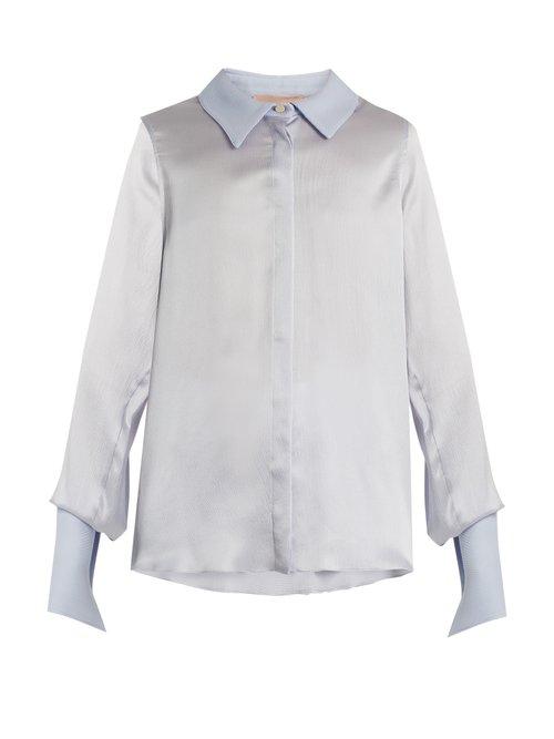 Matchesfashion.com Roksanda - Kanika Contrast Collar Silk Blend Blouse - Womens - Light Blue