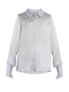 Matchesfashion.com Roksanda - Kanika Contrast Collar Silk Blend Blouse - Womens - Light Blue