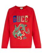 Matchesfashion.com Gucci - Dragon Appliqu Cotton Sweatshirt - Mens - Red