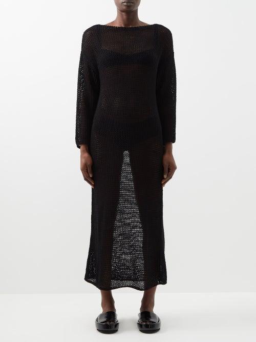 Khaite - Opal Open-knit Cotton-blend Maxi Dress - Womens - Black